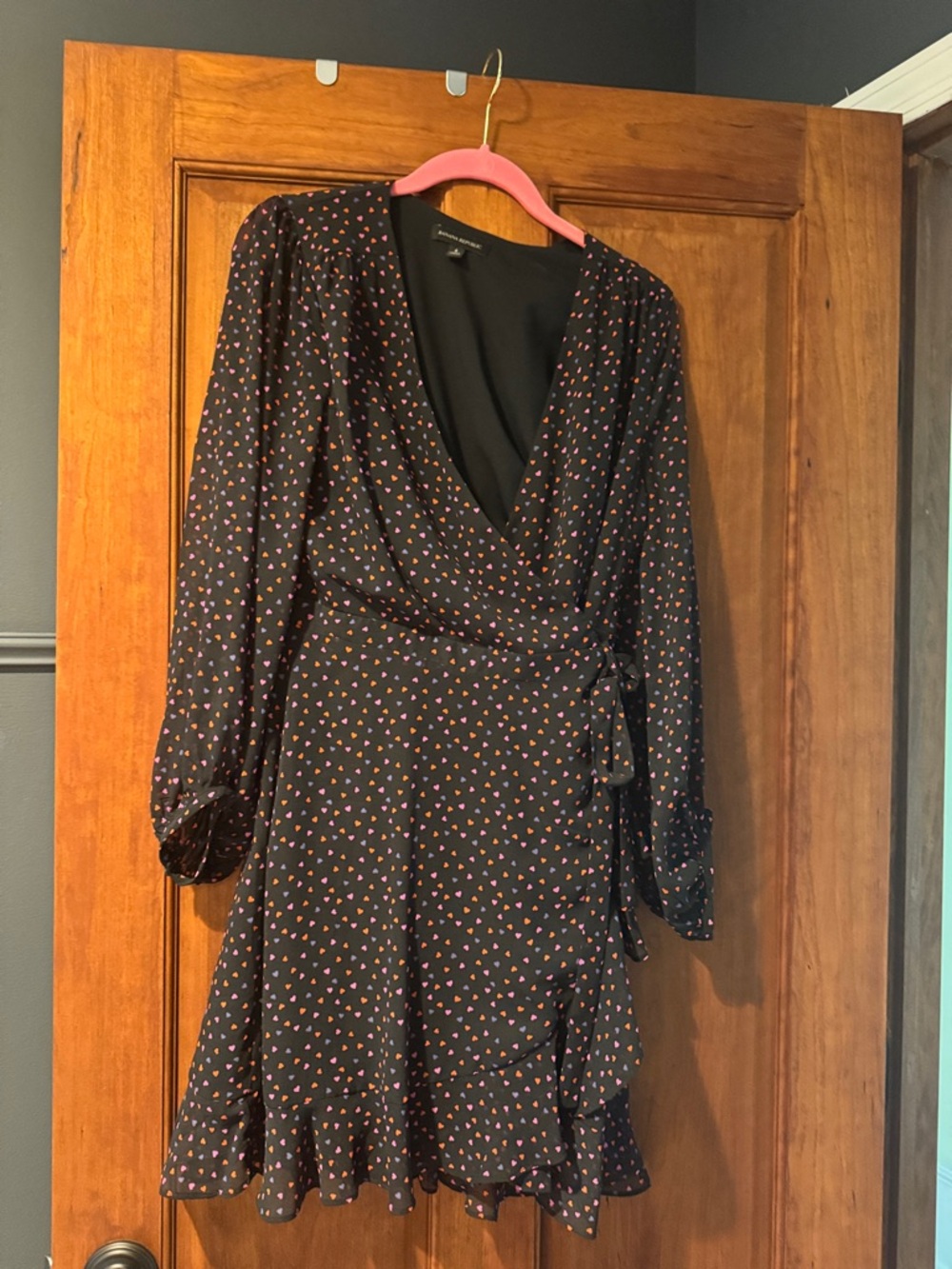 Banana Republic Black Wrap Dress with Pink Heart Print
